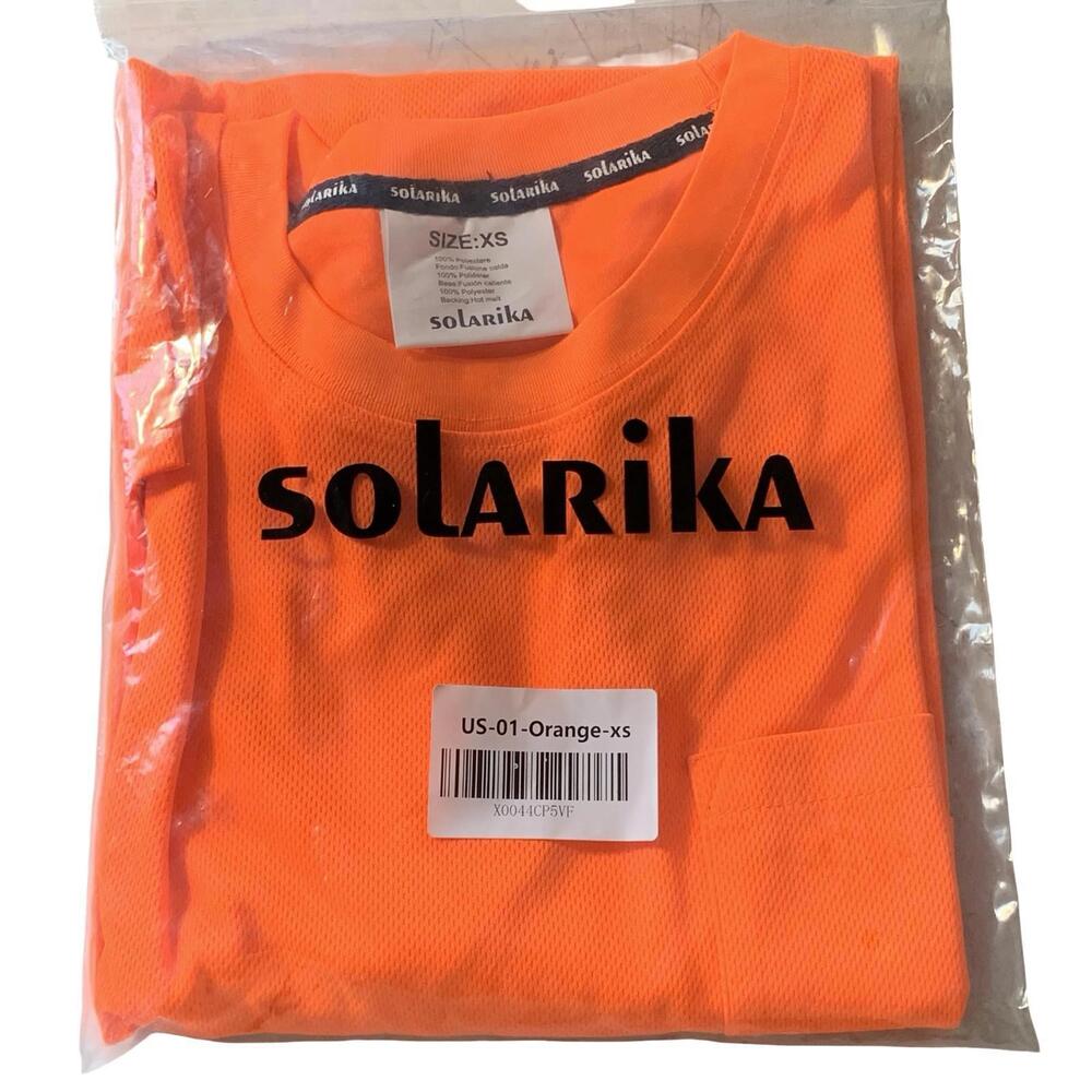 Solarika T-Shirt‎ Men's XS Hi-Vis Orange Long Sleeve Mesh Crew Neck Pocket NEW